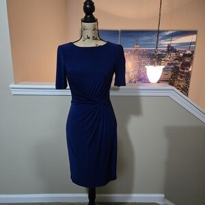 Lauren Ralph Lauren Blue Asymmetrical Ruched Midi Dress